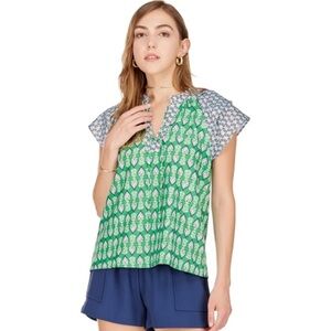 Joy Joy Green and Blue Patterned Blouse